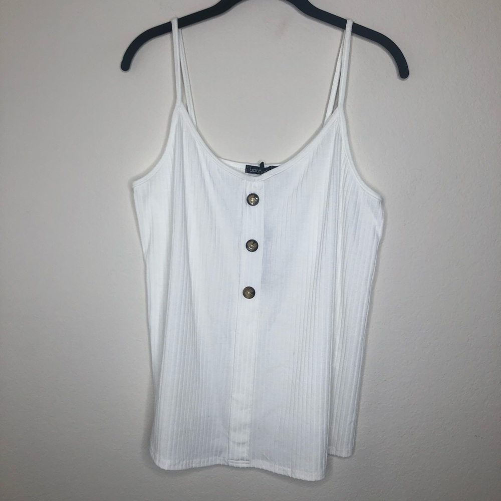 *NEW* Boohoo Plus Ribbed Button Ivory Cami - Picture 2 of 6